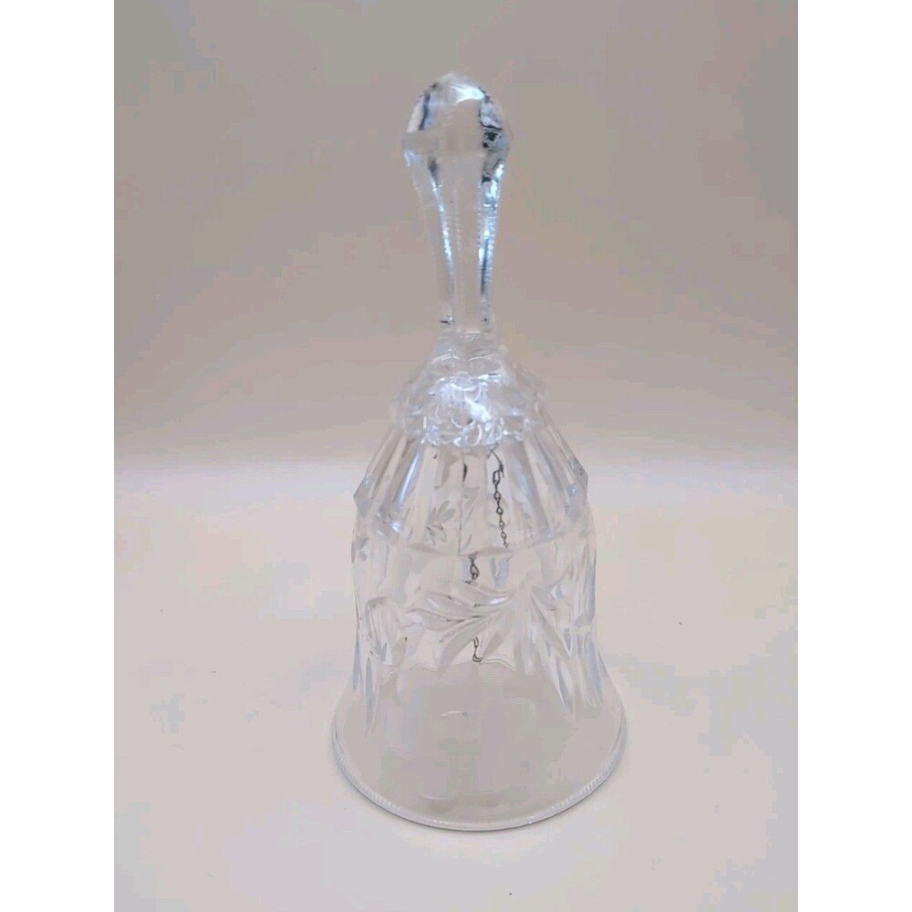 Crystal Bell Clear with Etched Flower Design Vintage Heavy Piece 7-½” Tall C-2